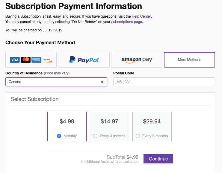 payment info twitch